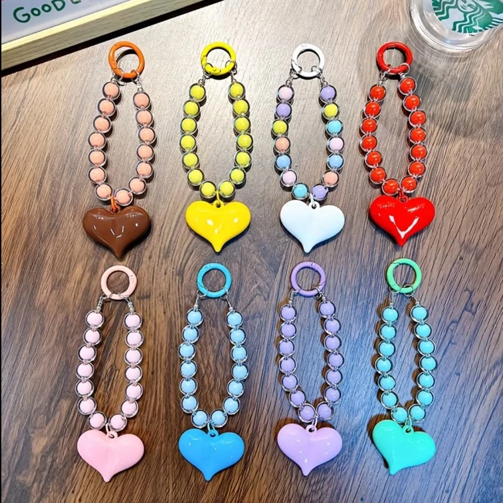 Handmade Beaded Phone Chain with Heart Charm